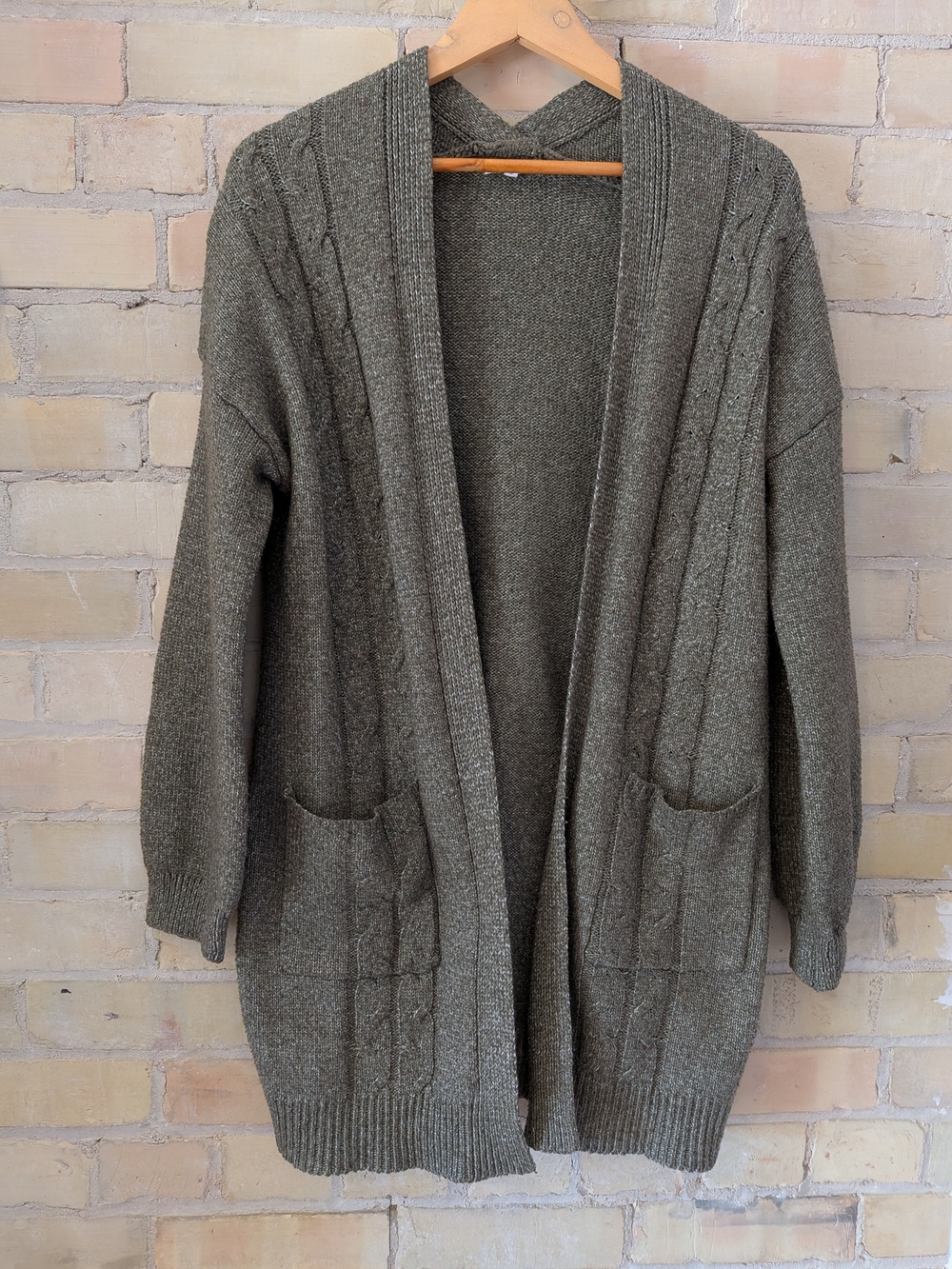 2 For $40 Cozy Open-Front Cardigan Sweater - Olive Green